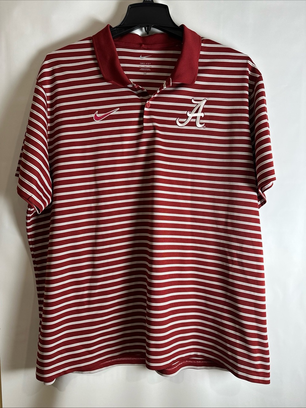 Nike  Crimson & White Striped Polo with Alabama A Logo